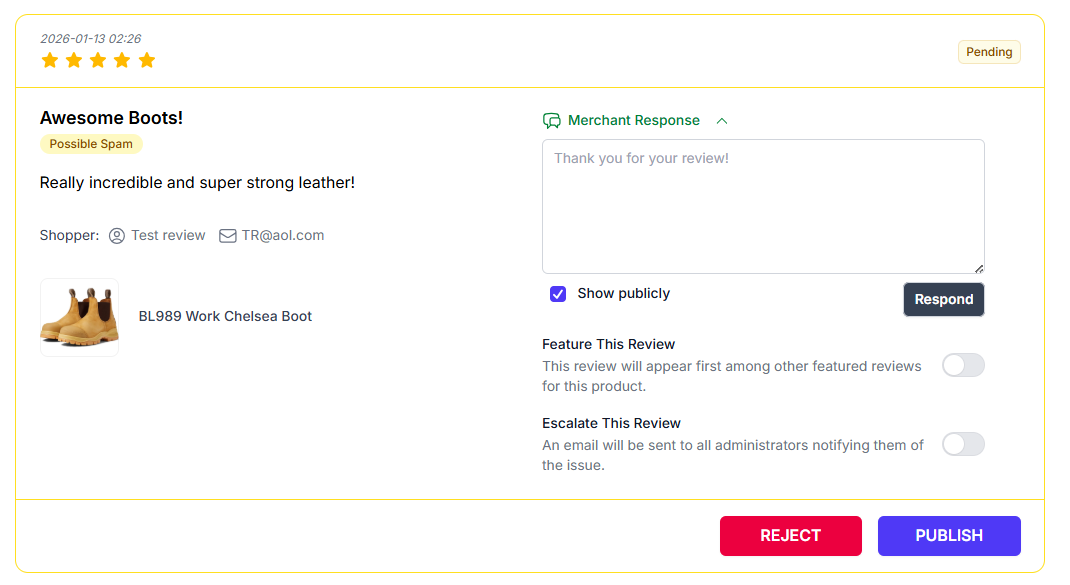 Merchant response form